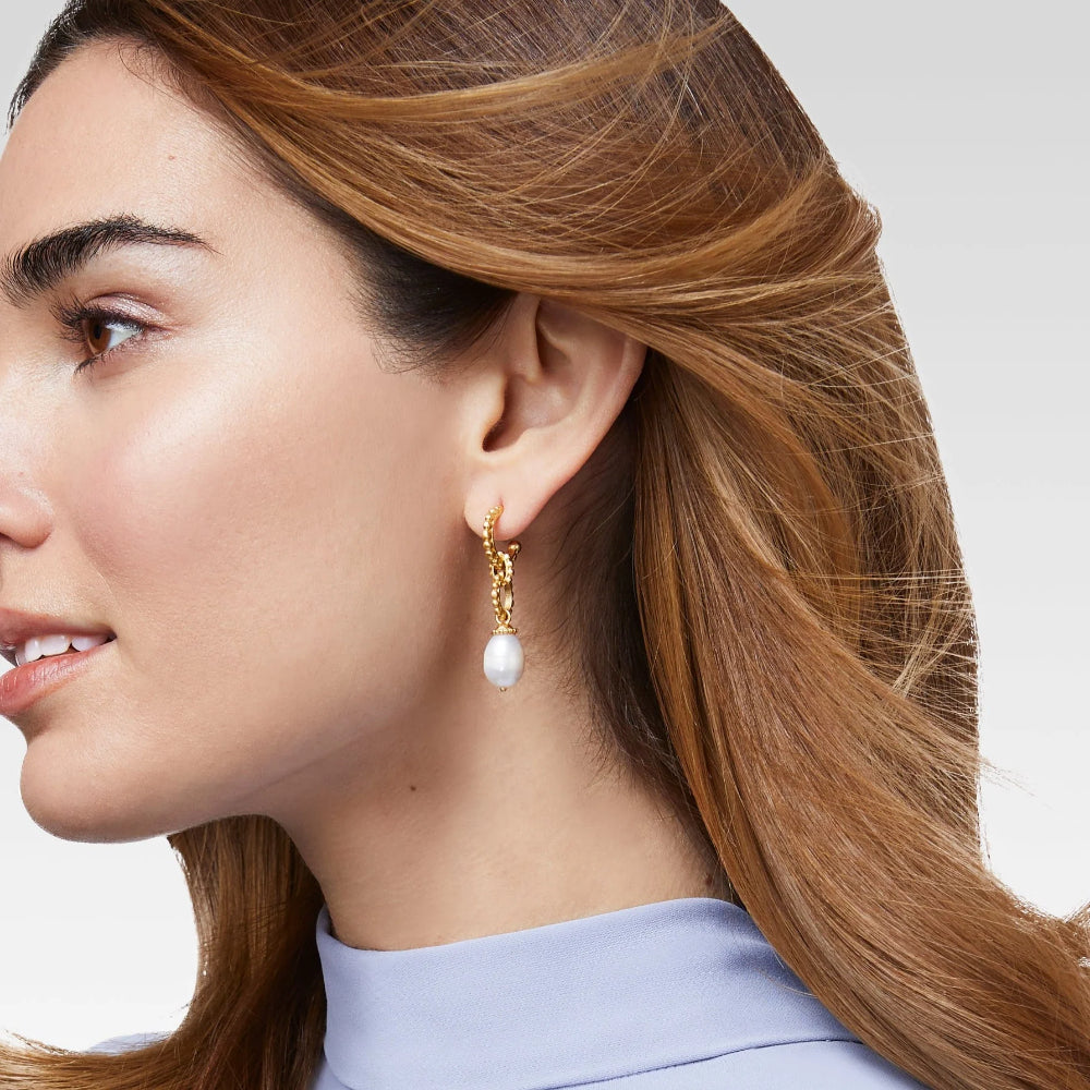 Julie Vos Marbella Medium-Sized Hoop and Pearl Charm Drop Earrings, a Seaside-Inspired Jewelry Piece