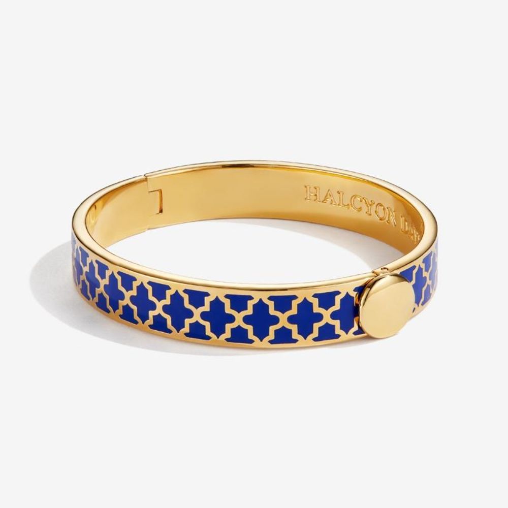 Halcyon Days Elegant 1cm Agama Gold Hinged Enamel Bangle for Women - A Timeless Jewelry Piece