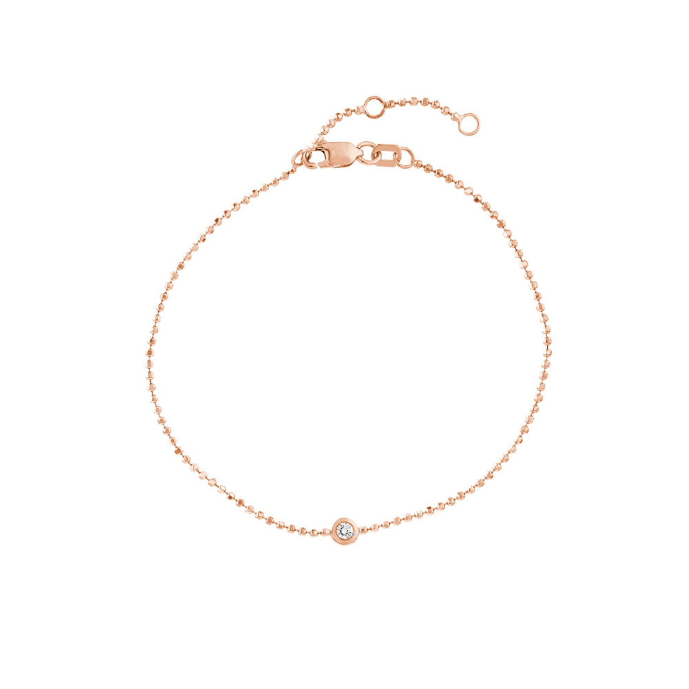 Exquisite 14k Gold Bracelet with Beaded Chain and 0.03ct Diamond