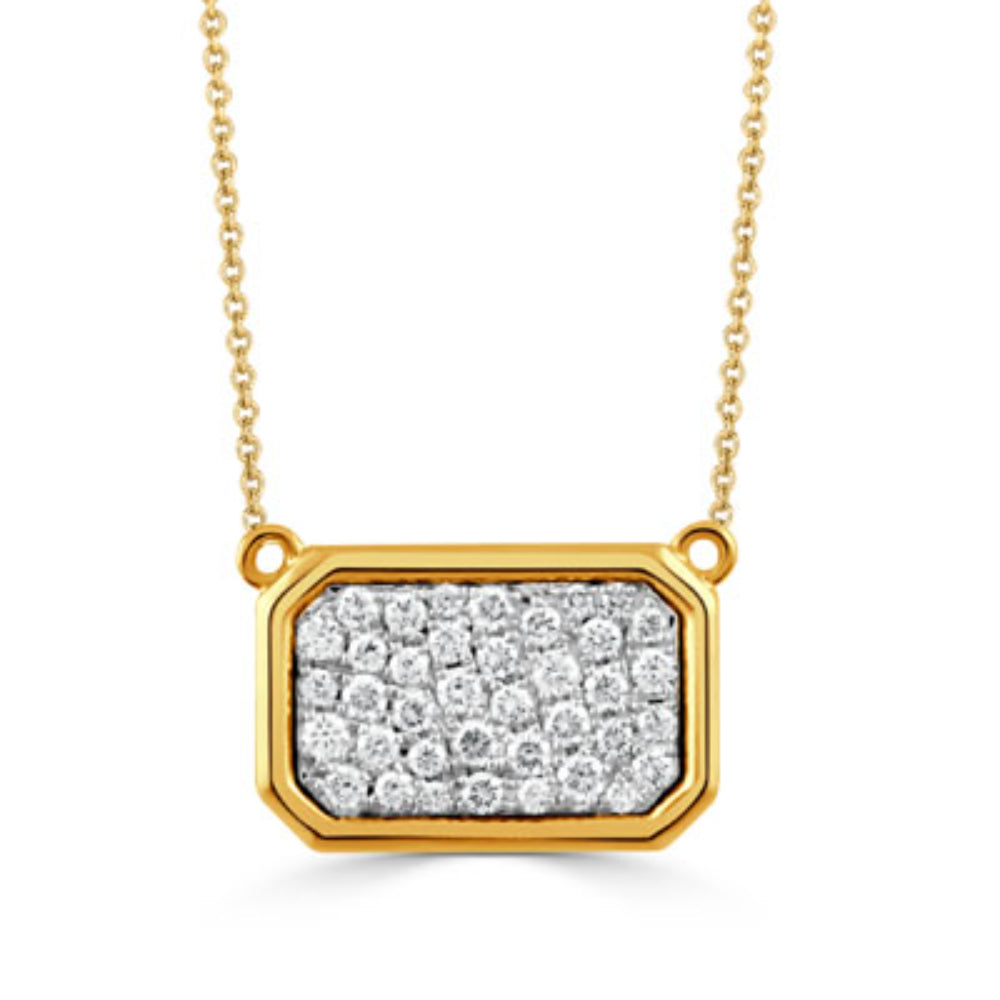 Exquisite 18k Gold Rectangle Cluster Diamond Pendant Necklace