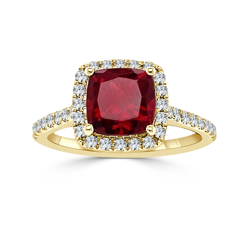 Stunning 14k Gold 7mm Cushion Cut Garnet and Diamond Engagement Ring