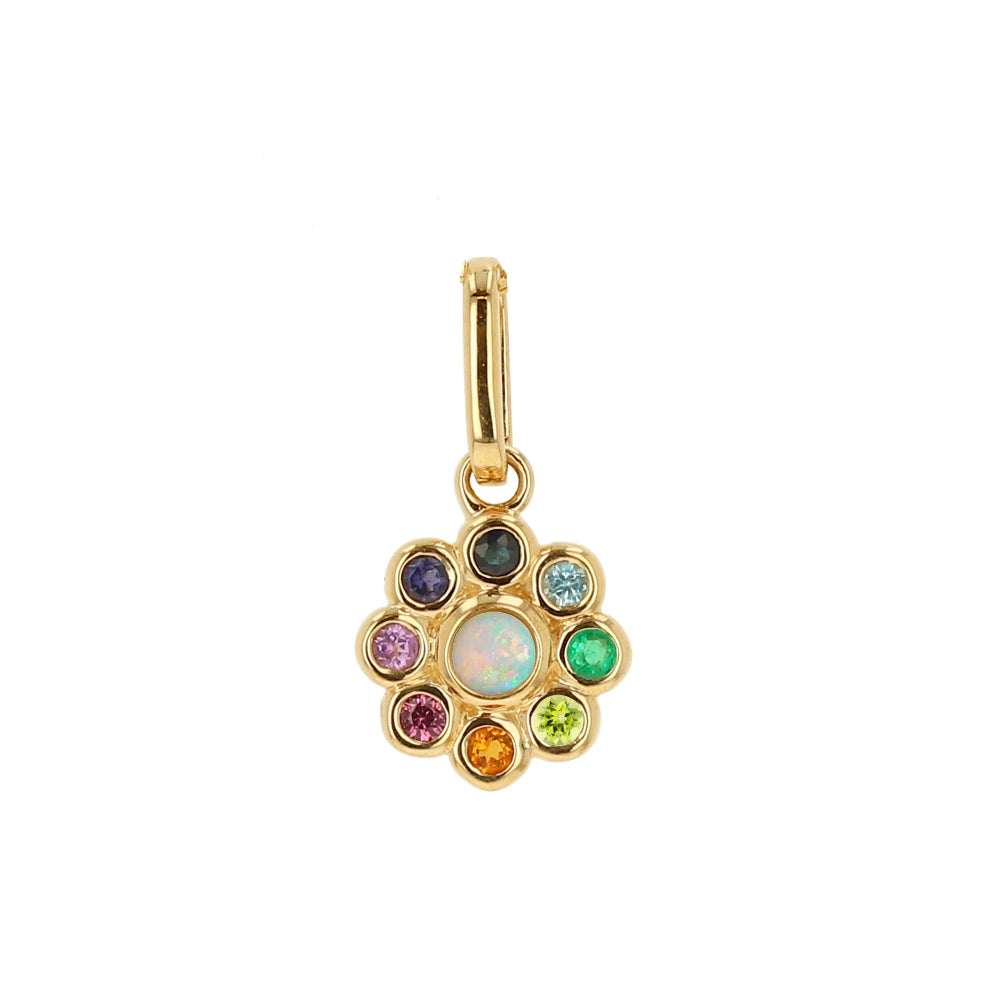 14k Yellow Gold Rainbow Gemstone Flower Charm by Rachel Reid
