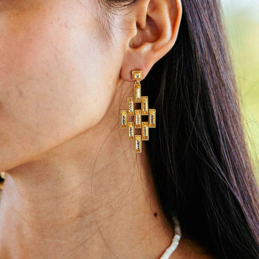 18K Gold IP Hammered Rectangular Link Pathway Post Small Earrings by Capucine de Wulf