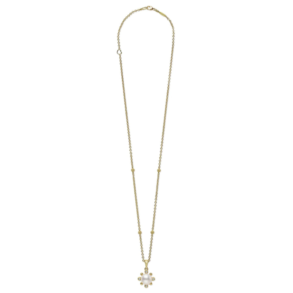 18k Gold Lagos Luna Pearl & Diamond Fleur Pendant Necklace