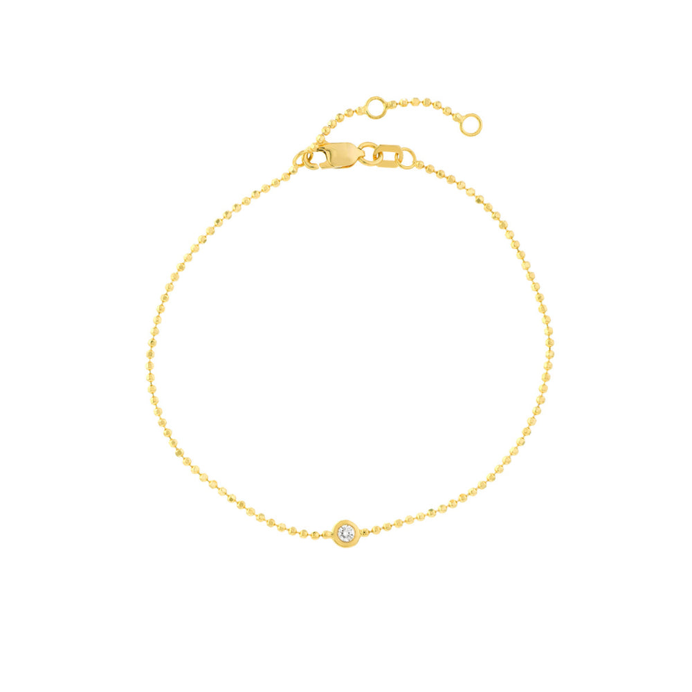 Exquisite 14k Gold Bracelet with Beaded Chain and 0.03ct Diamond