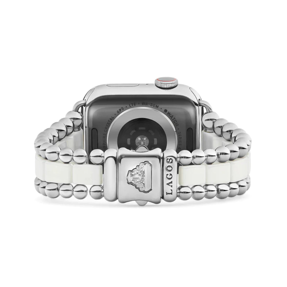 Lagos Smart White Ceramic and Stainless Steel Apple Watch Bracelet, 38 - 45mm