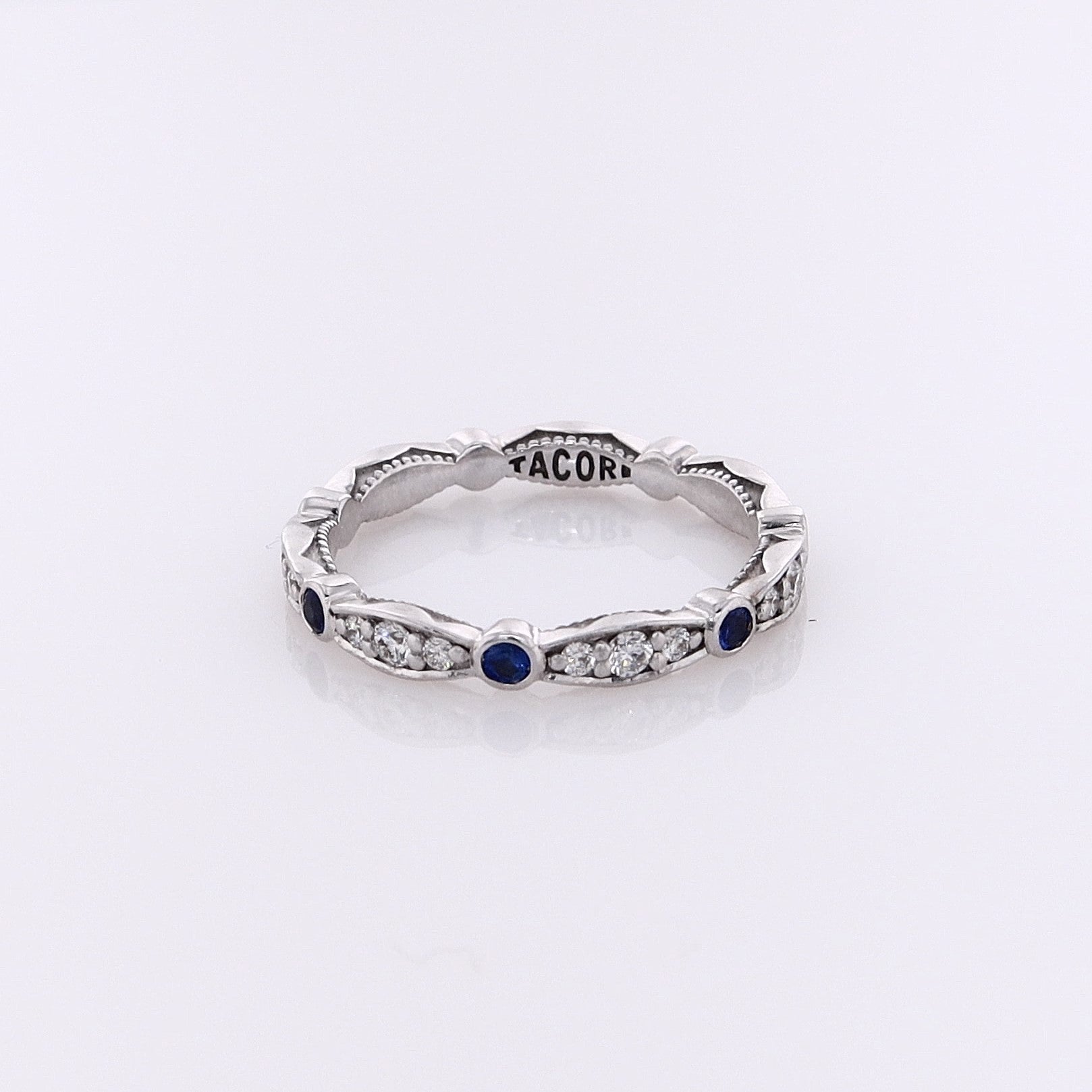 18K White Gold Tacori Alternating Diamond and Sapphire Eternity Wedding Band