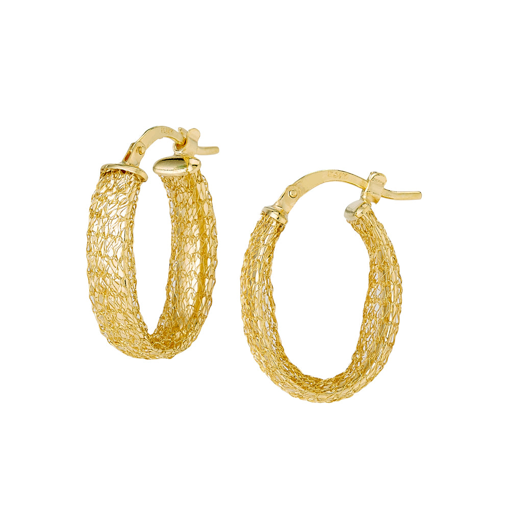 Exquisite 14k Gold Braided Mesh Oval-shaped Hoop Earrings for Women's Fashion
