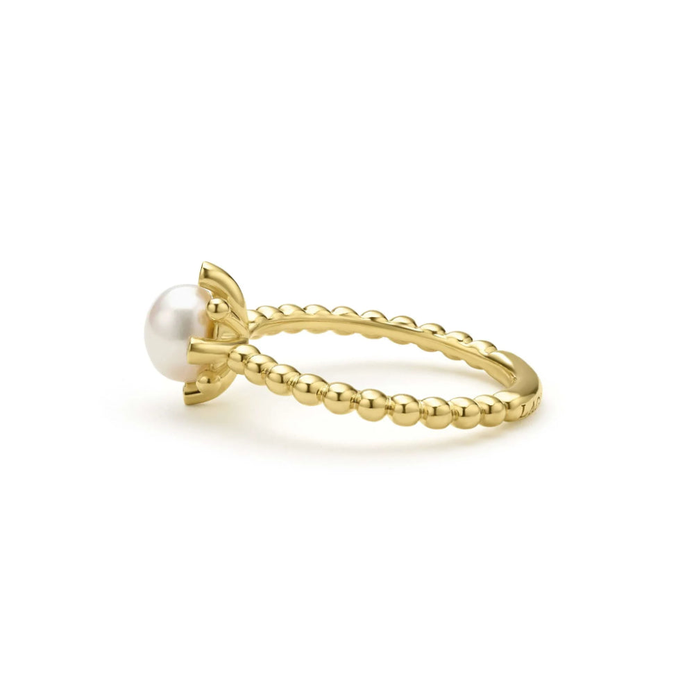 Exquisite Lagos Luna 18k Gold Pearl and Diamond Fleur Ring