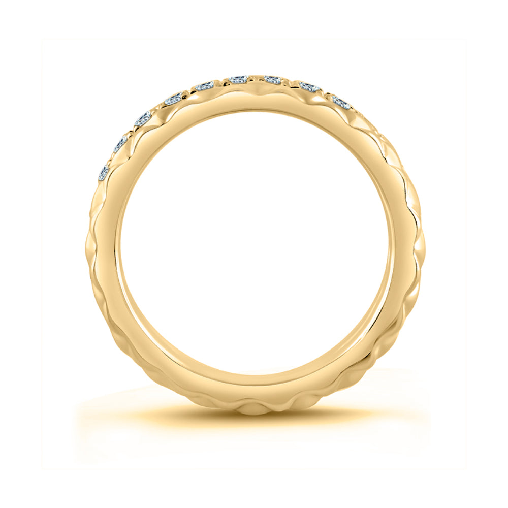 A. Jaffe 14k Gold Three - Row Quilted Eternity Ring Embellished with 30 Round G - Color SI - Clarity Diamonds