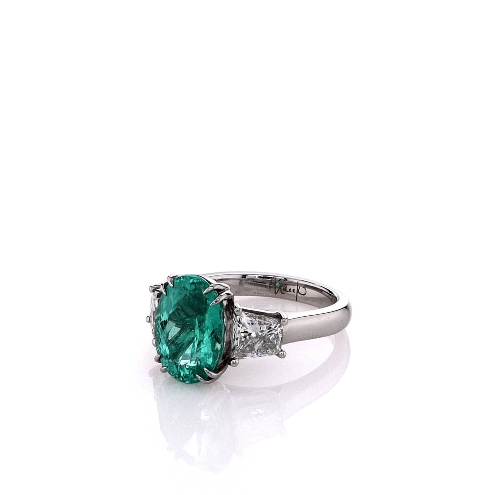 Exquisite Platinum Paraiba Tourmaline and Diamond Engagement Ring Certified by C. Dunaigre