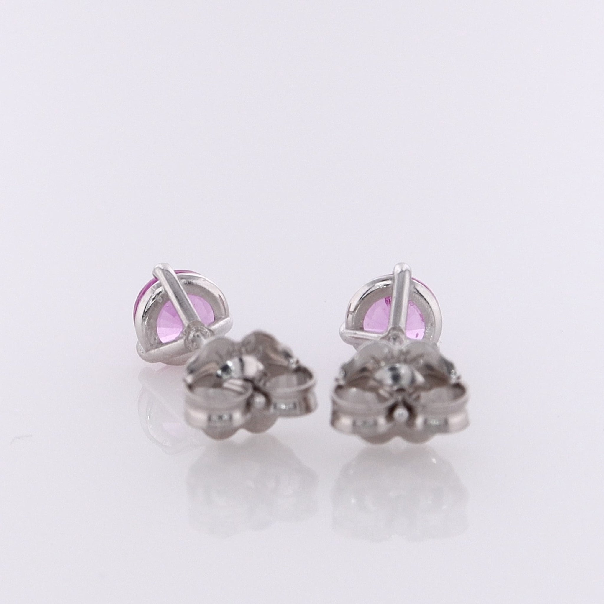 Exquisite 14 Karat White Gold Stud Earrings with Round Pink Sapphires
