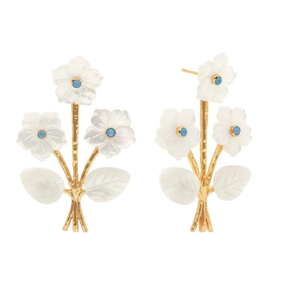 Capucine De Wulf Convertible Mother-of-Pearl and Jade Bouquet Post Earrings