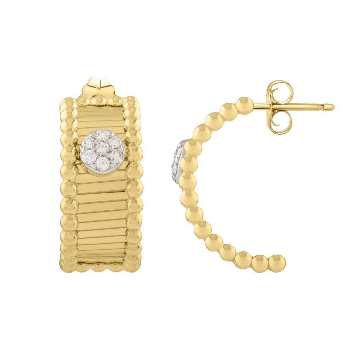 Stylish 14k Yellow Gold Half Moon-Shaped Diamond Hoop Earrings for Women
