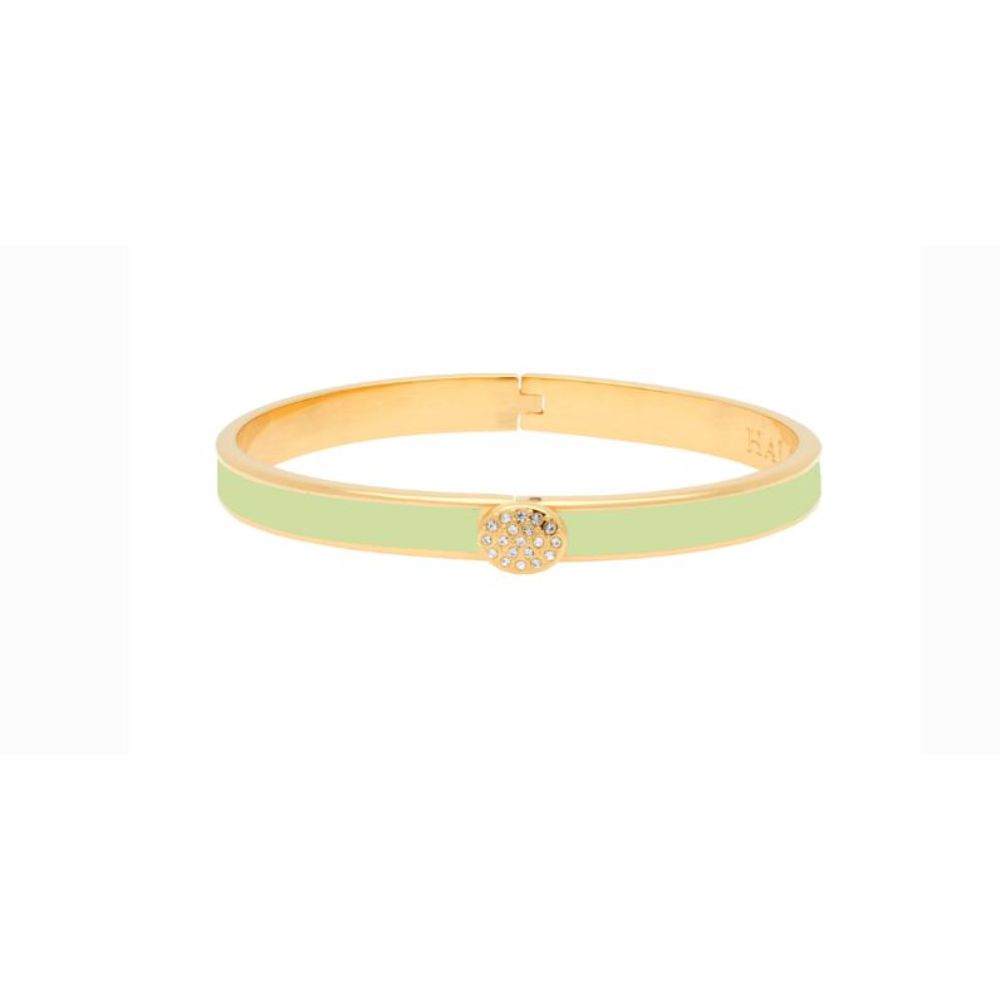 Halcyon Days 18ct Gold Plated 6mm Pave Button Meadow Hinged Enamel Bangle