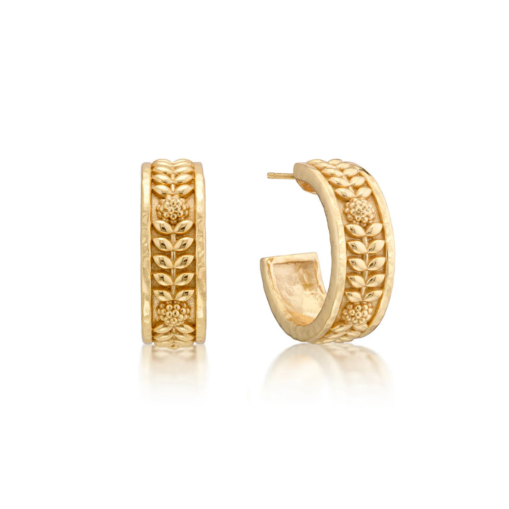 Capucine De Wulf Gold Small Hoop Earrings with Berry and Vine Design