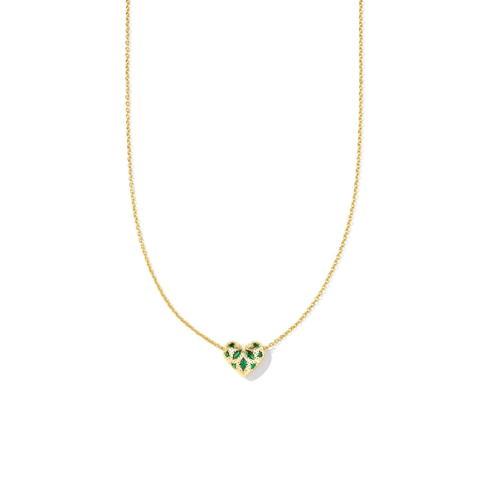 Kendra Scott Gold Green Crystal Holland Heart Short Pendant Necklace