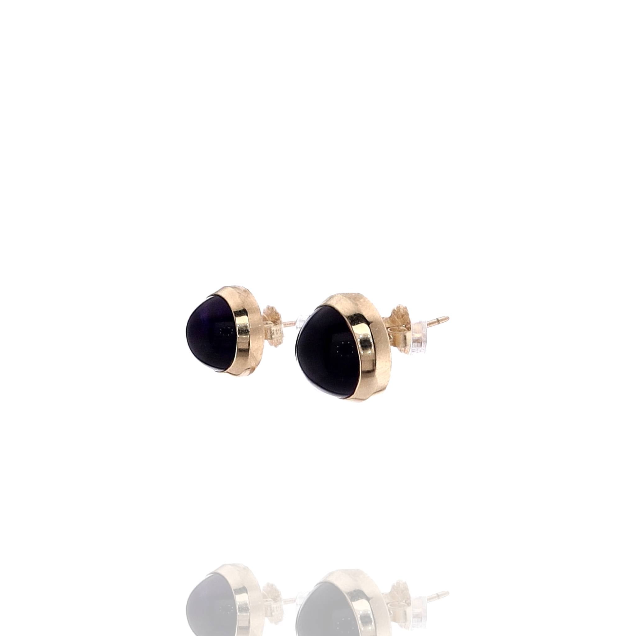 Exquisite Estate 14k Yellow Gold Bezel-Set Round Cabochon Amethyst Earrings for Jewelry Lovers