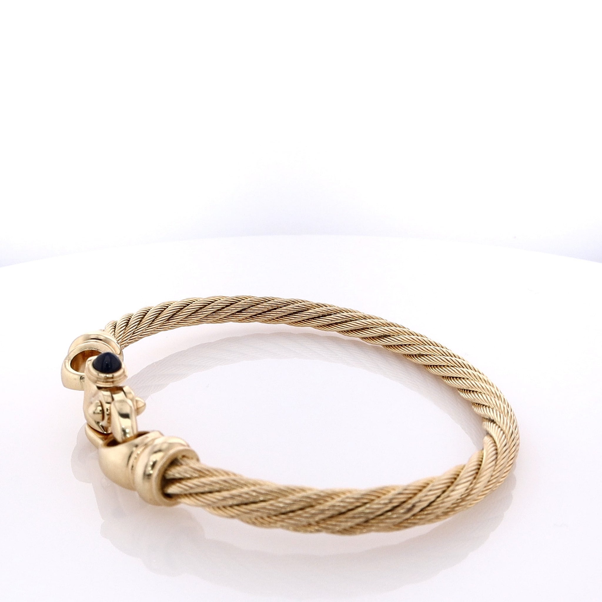 14K Yellow Gold Cable Bracelet with Cabochon Sapphire Ends