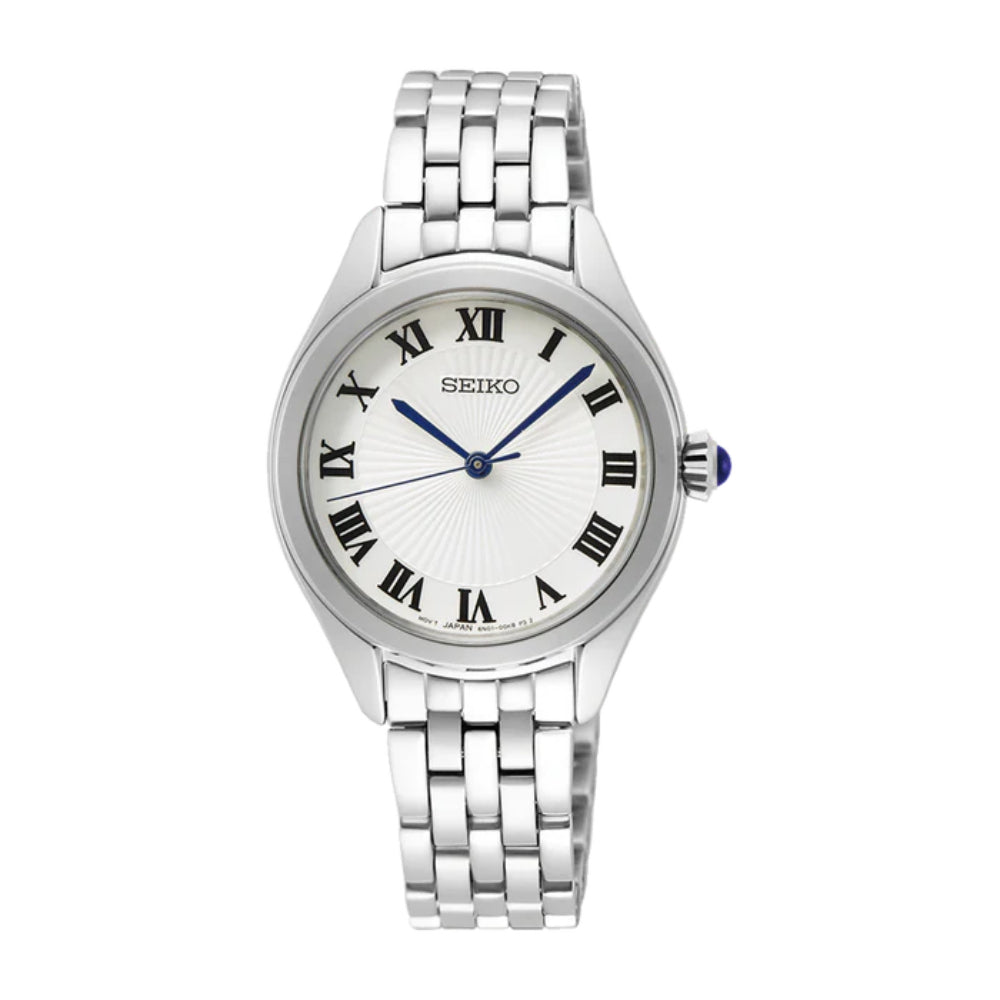 Seiko 29mm Swiss Quartz Stainless Steel Watch with White Dial