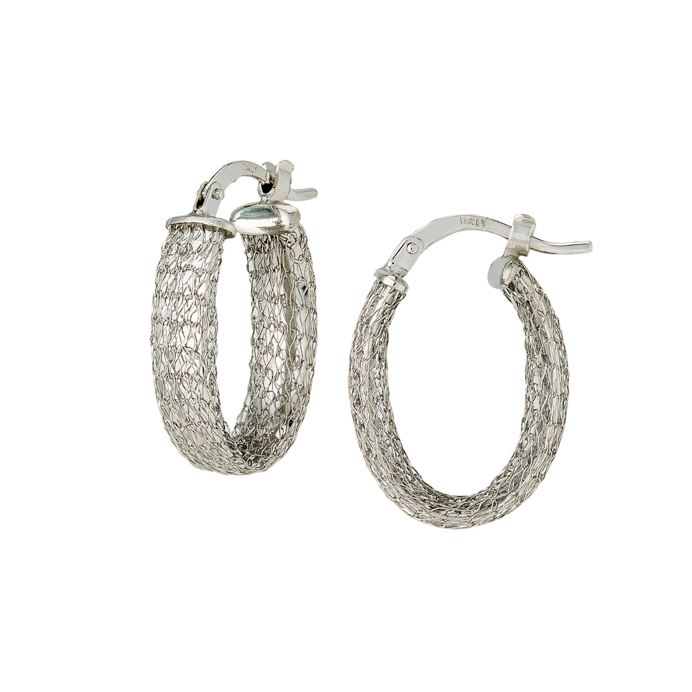 Exquisite 14k Gold Braided Mesh Oval-shaped Hoop Earrings for Women's Fashion