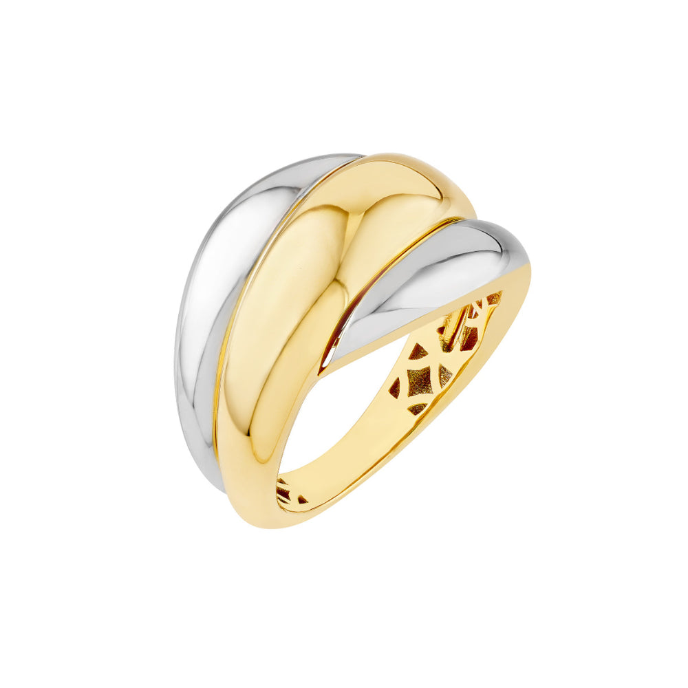14k Gold Two - Tone Polished Retro Triple - Row Rolling Twist Ring