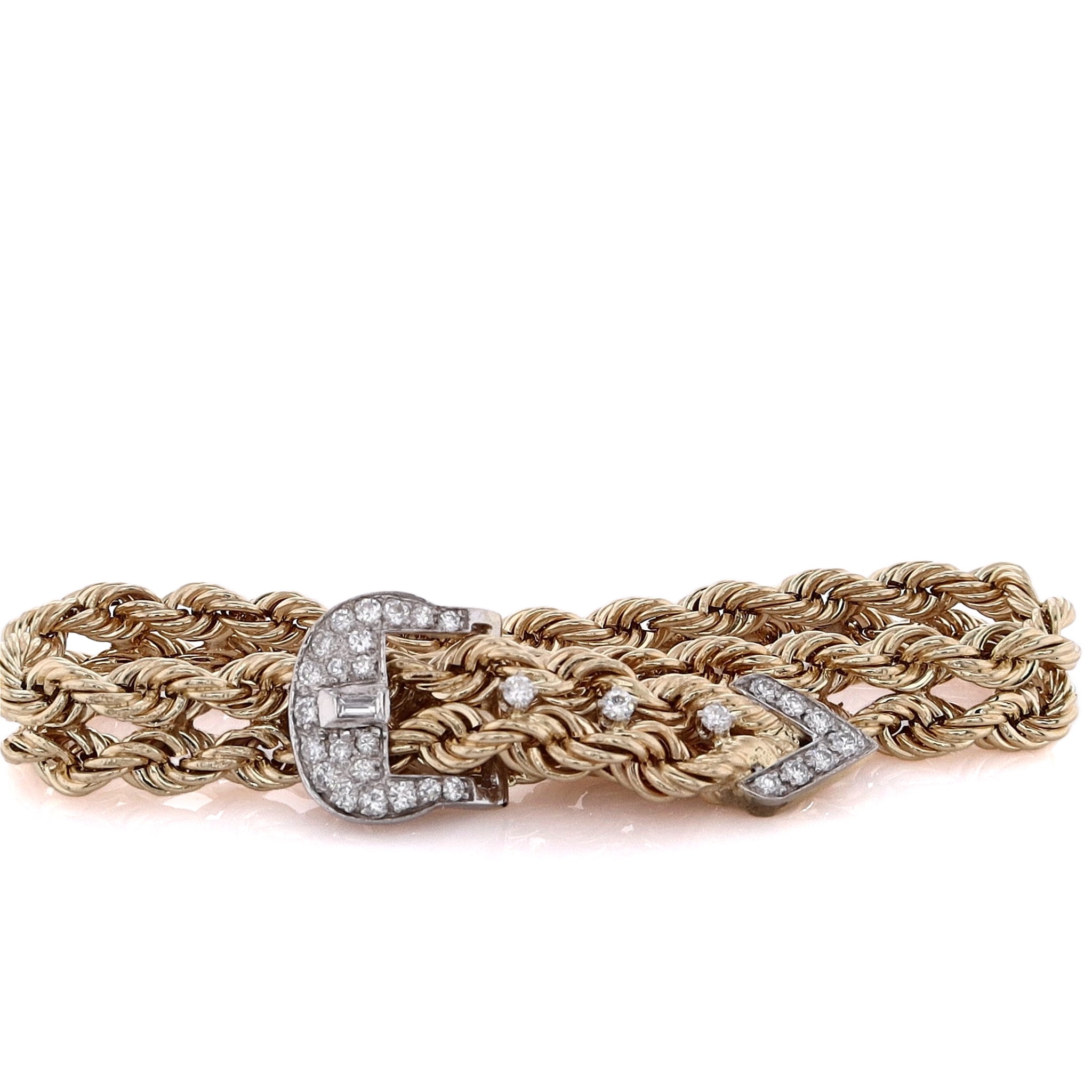 Adjustable 14K Two-Tone Double Rope Chain Diamond Bracelet for Elegance