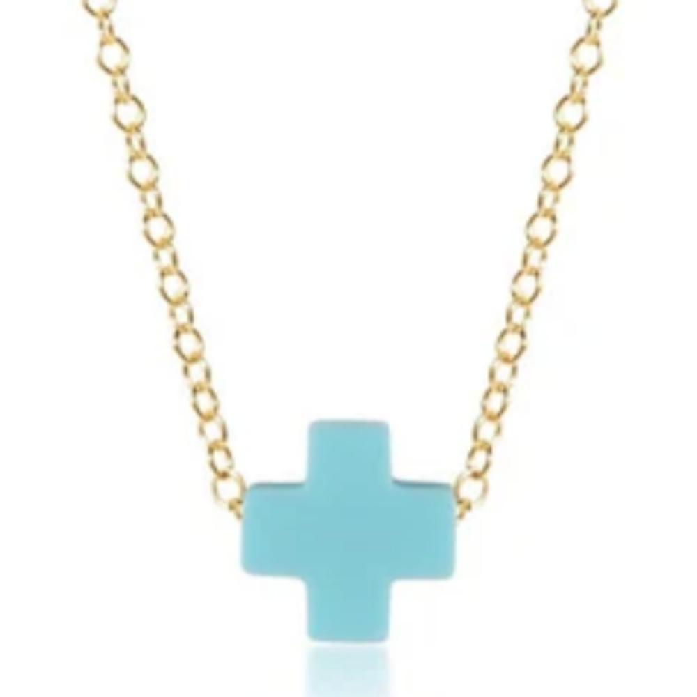 Enewton Egirl Gold-Plated 14-Inch Signature Cross Necklace with Turquoise - Ideal for Kids and Tweens