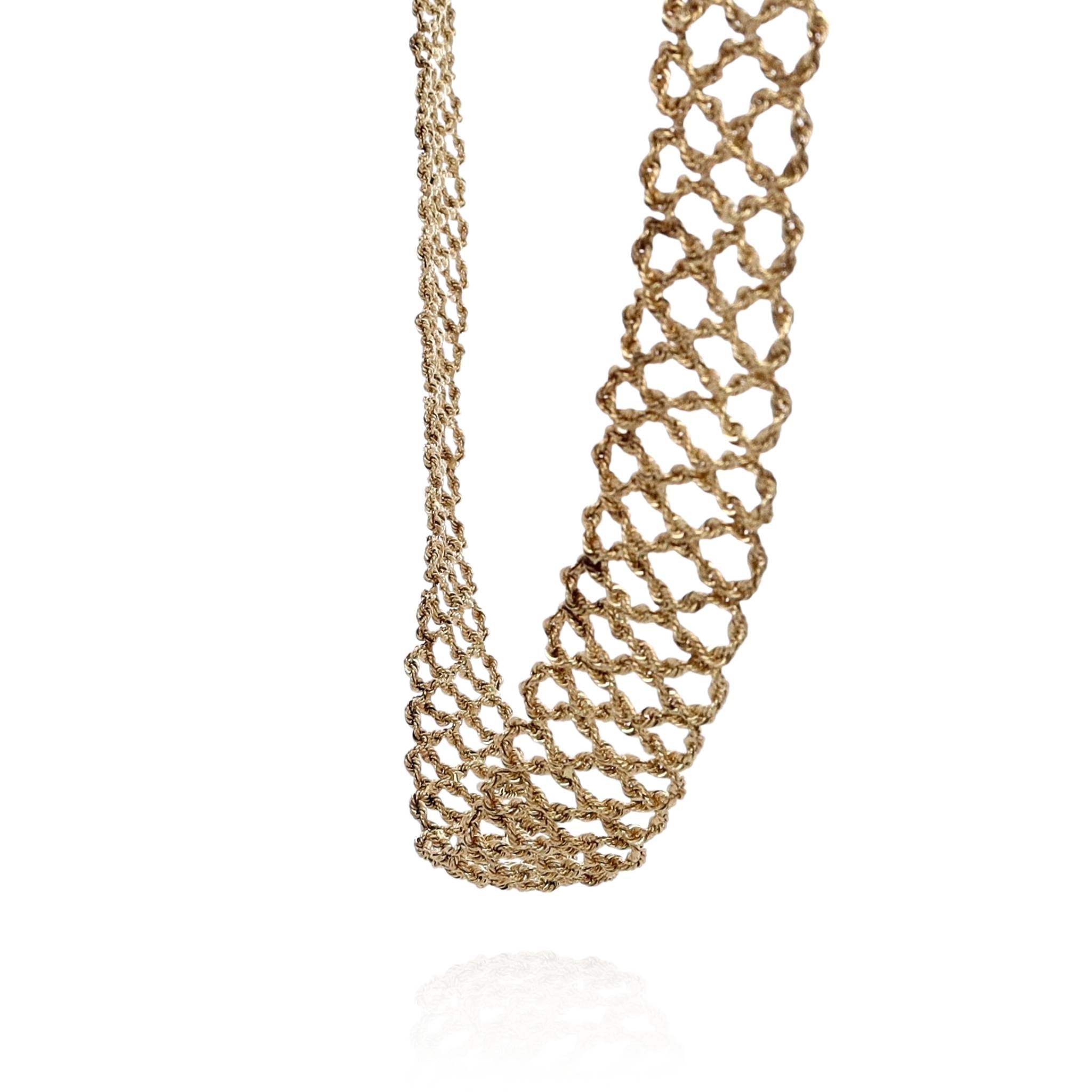 Exquisite 14k Yellow Gold Woven Rope Mesh Design Wide Necklace for Elegant Wear