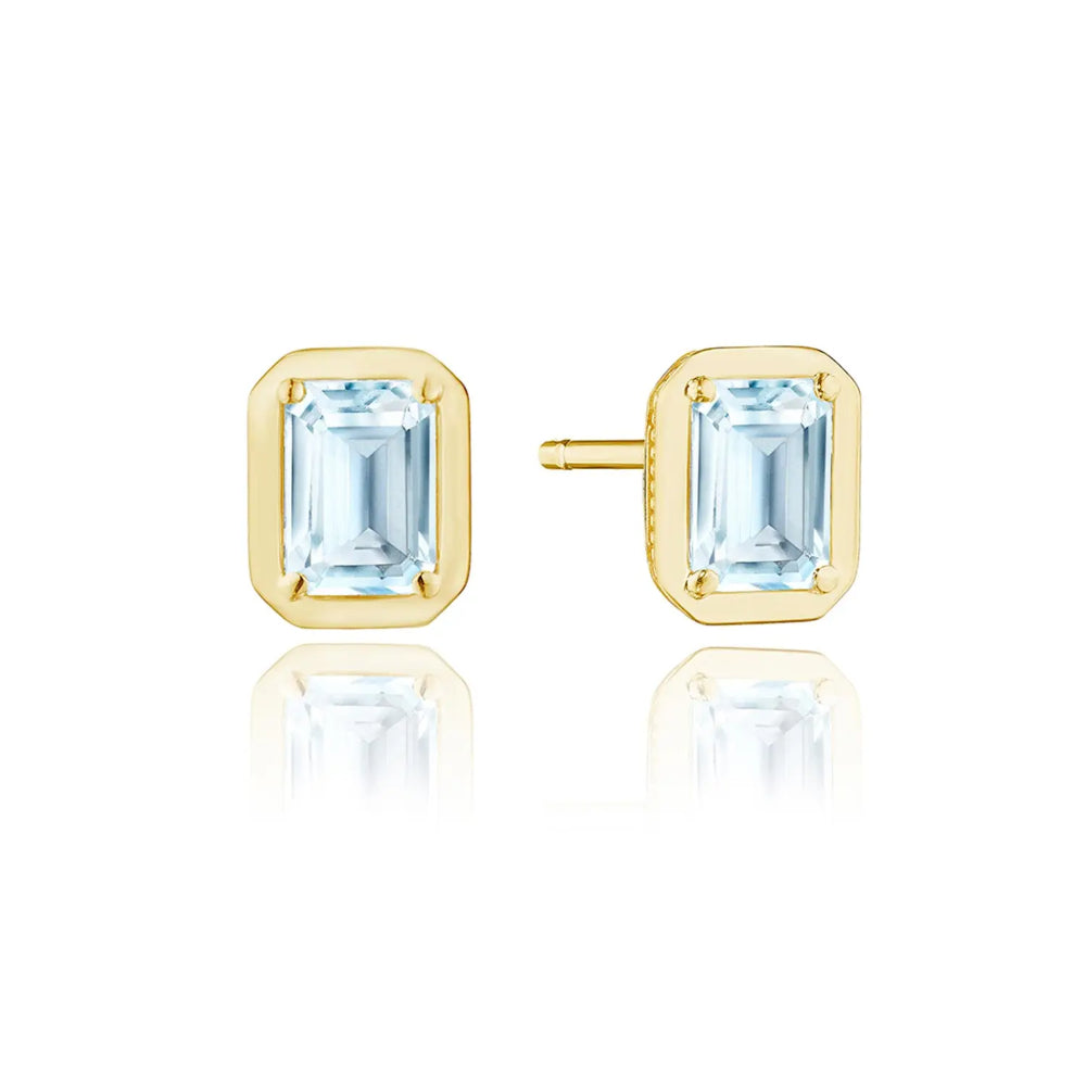 Tacori Allure Sky Blue Topaz Emerald Stud Earrings in 18k Yellow Gold