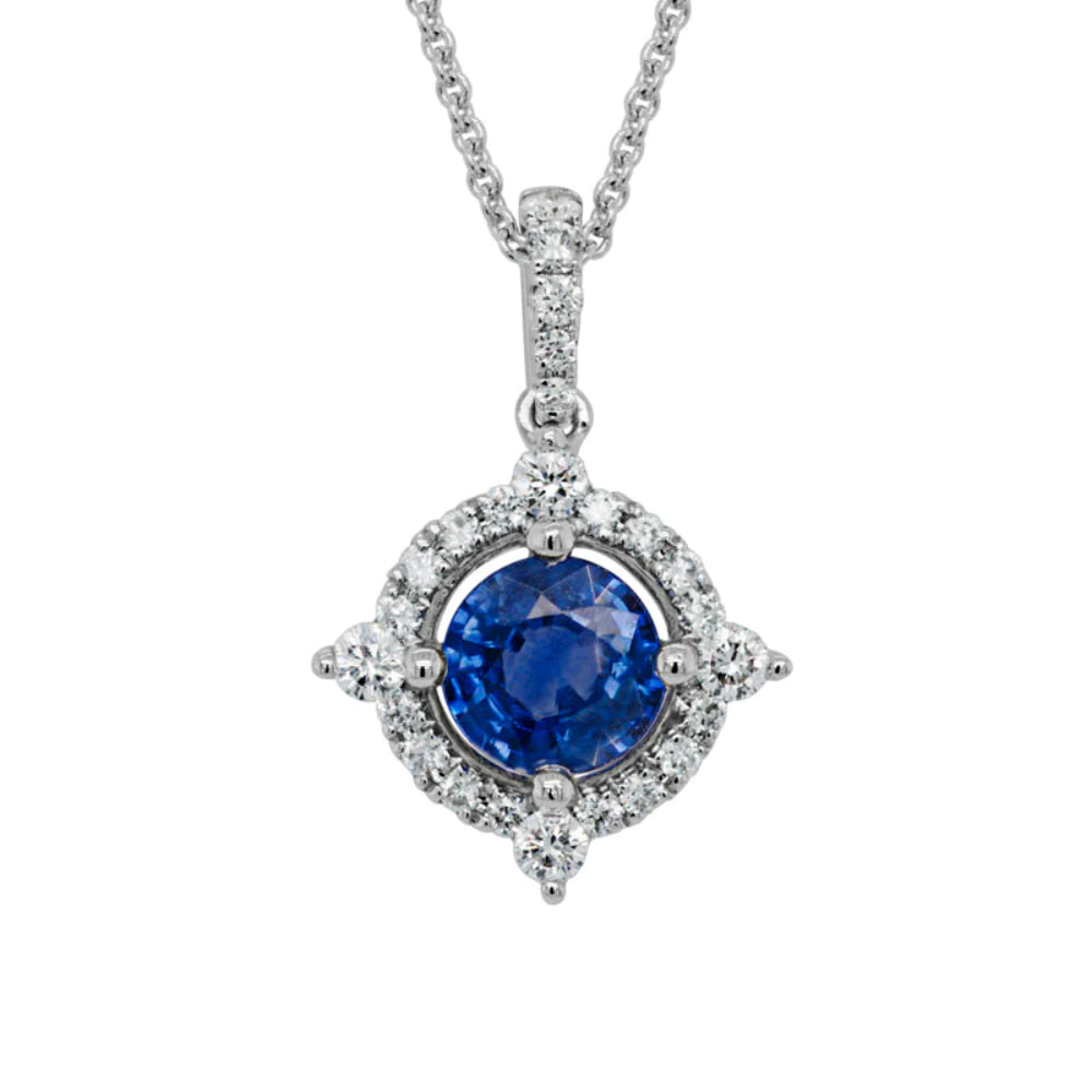 Exquisite 14W Sapphire and Diamond Halo Design Pendant Necklace for Women