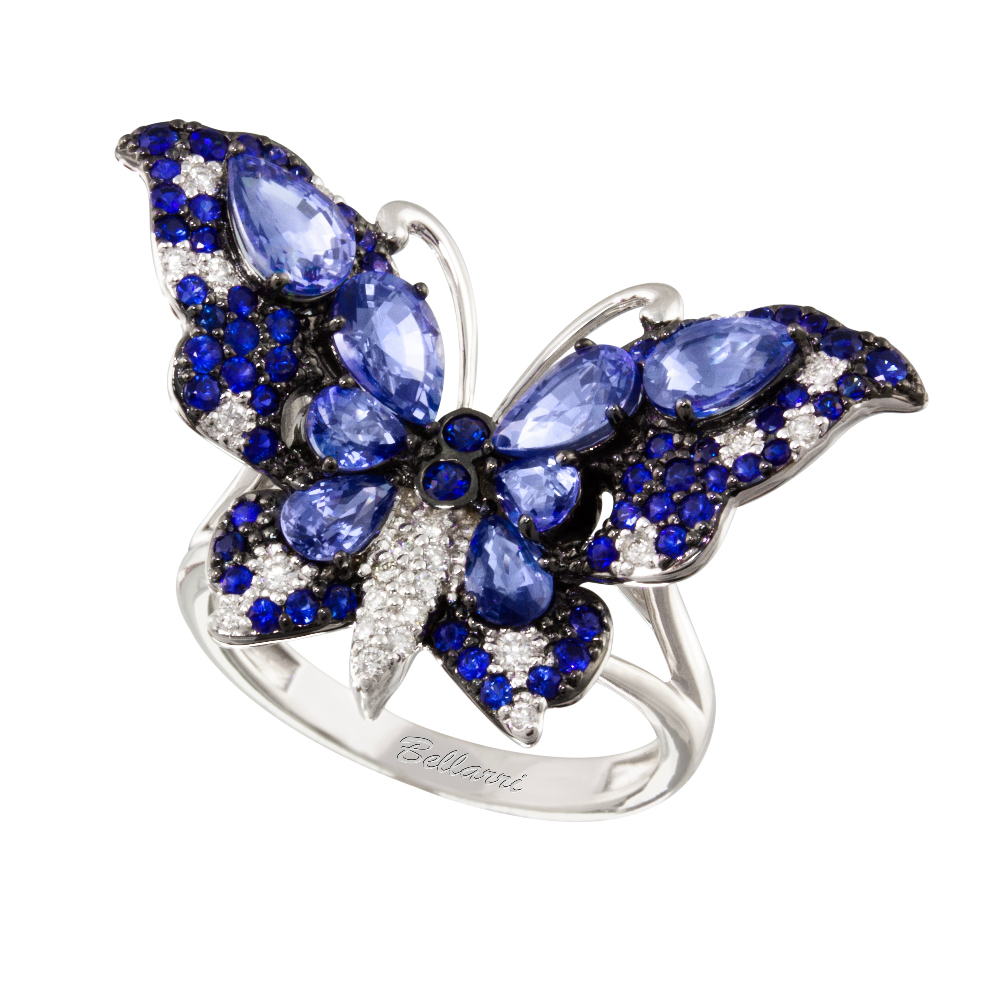 14k Gold Exquisite Butterfly Ring with Sapphires and Diamonds by Bellarri
