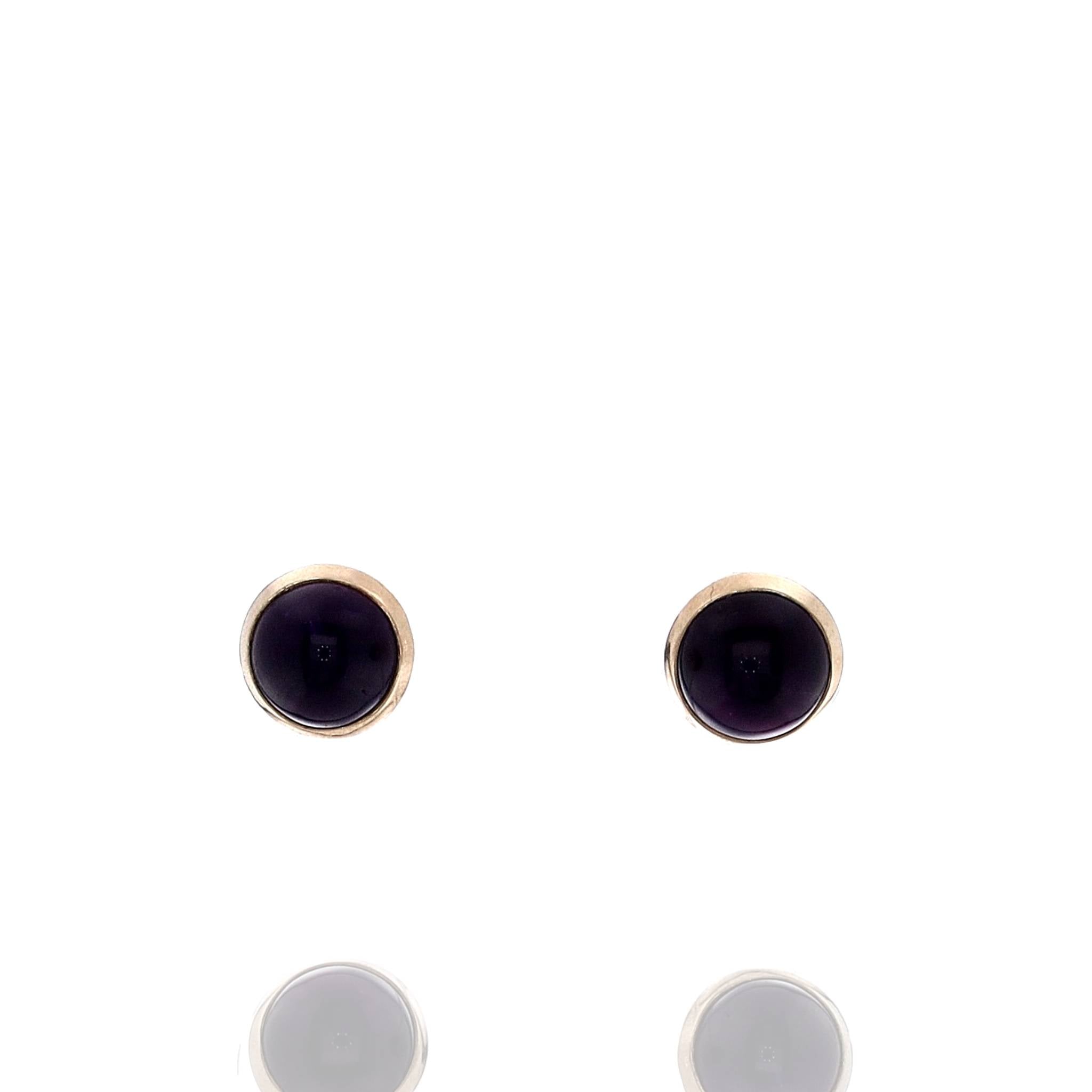 Exquisite Estate 14k Yellow Gold Bezel-Set Round Cabochon Amethyst Earrings for Jewelry Lovers