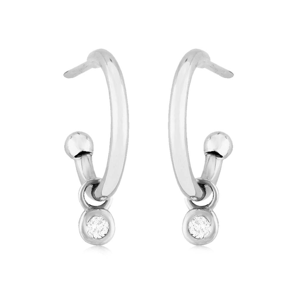 Gorgeous 14k White Gold Hoop Earrings with Diamond Drops