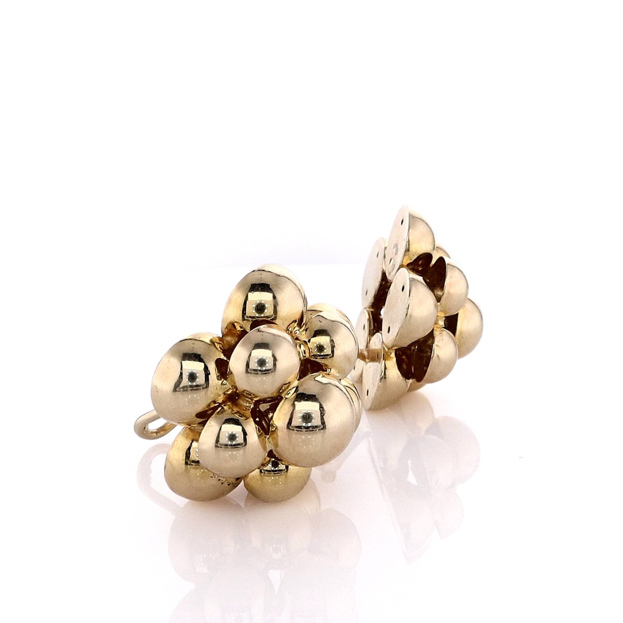 14k Yellow Gold Polished Bubble - Style Pyramid Clip - On Earrings for Elegance