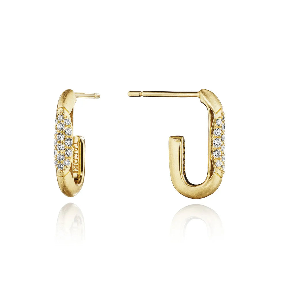 Tacori 18k Gold Satin Crescent Single Link Diamond Earrings