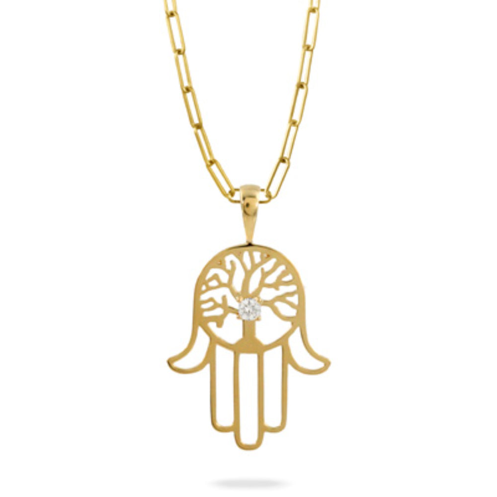 Exquisite 18k Gold Diamond Hamsa Pendant Necklace