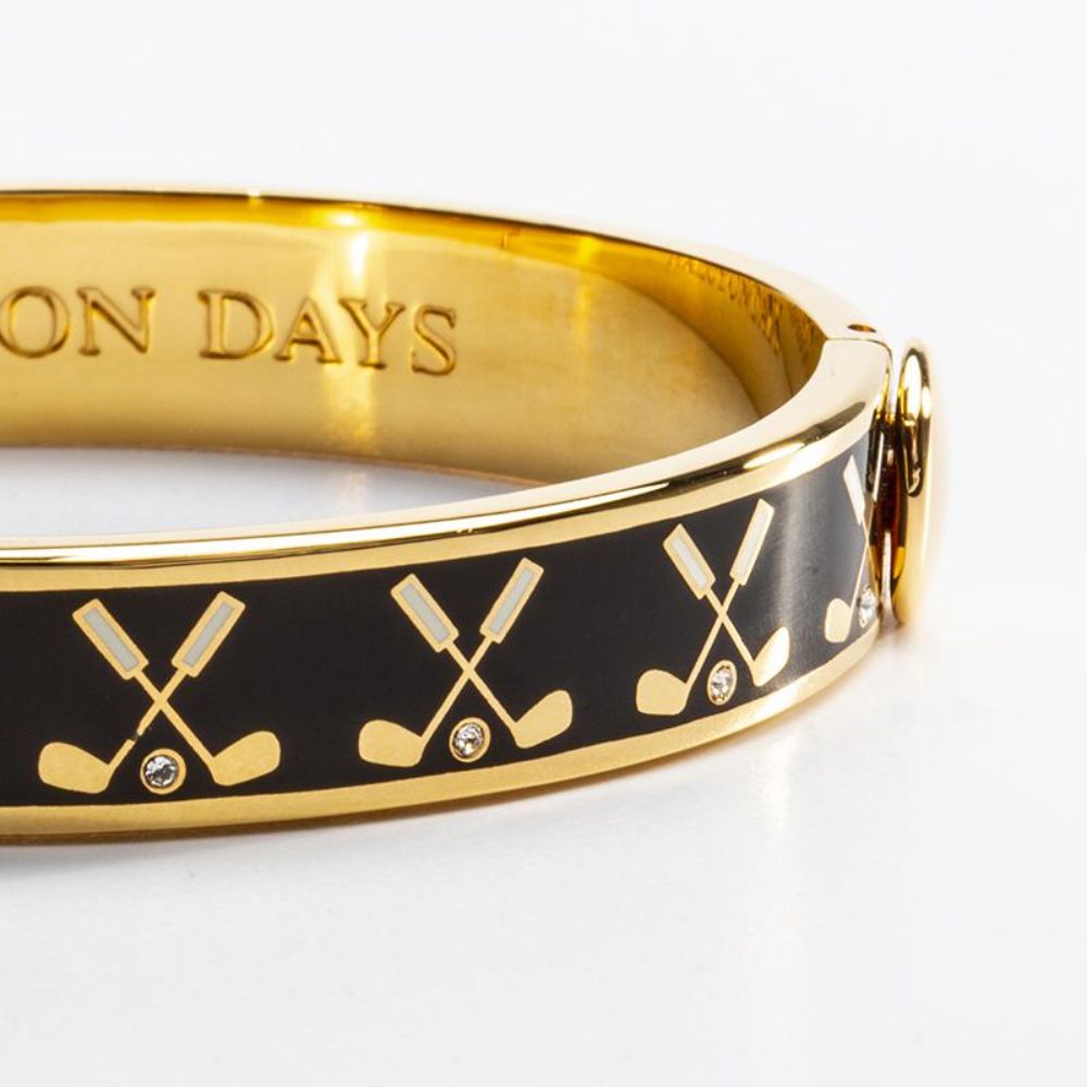 Halcyon Days Luxury 1 Centimeter Gold - Plated Hinged Enamel Golf Club - Inspired Bangle for Fashion Lovers