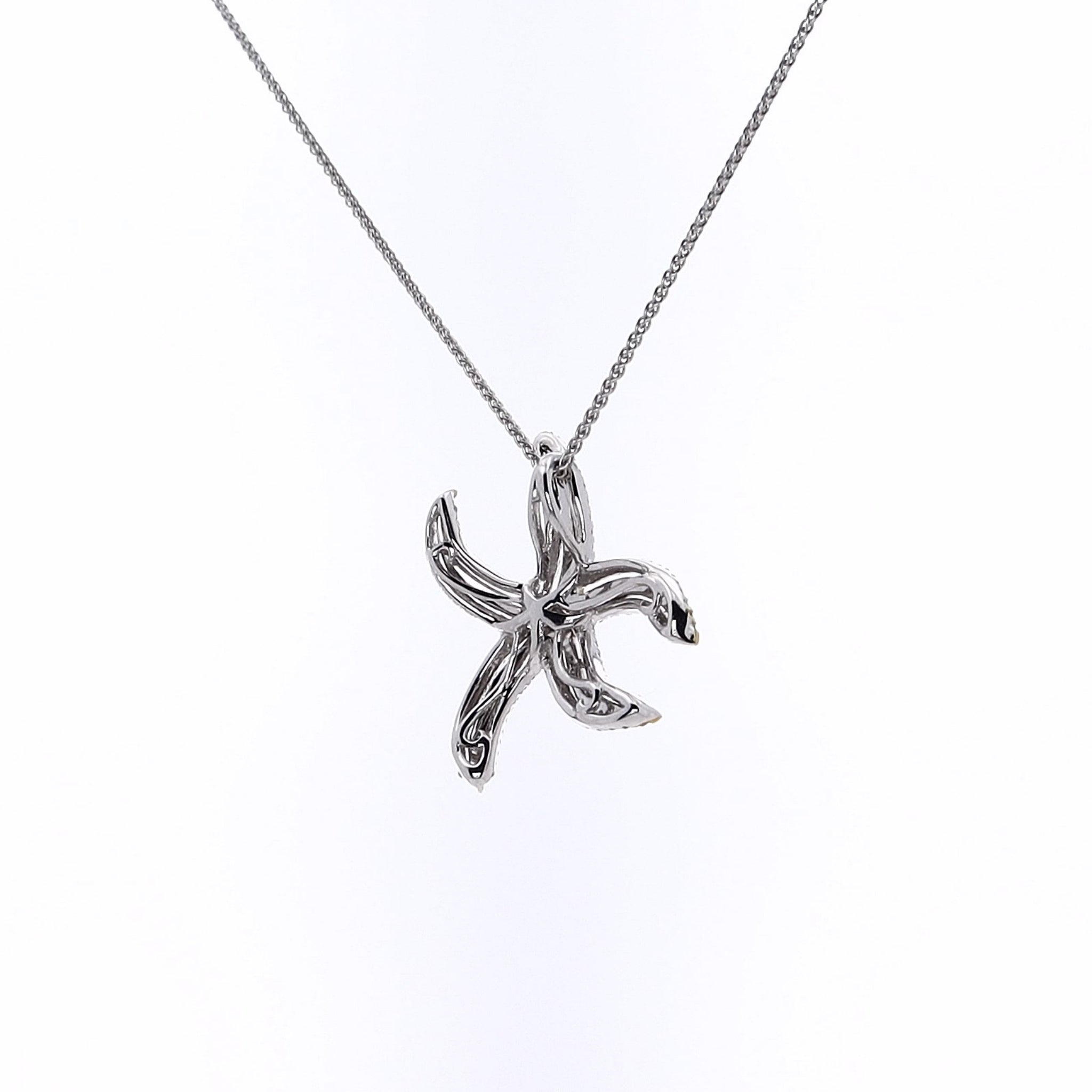 18K White Gold Multi - Colored Sapphire and Diamond Starfish Pendant Necklace