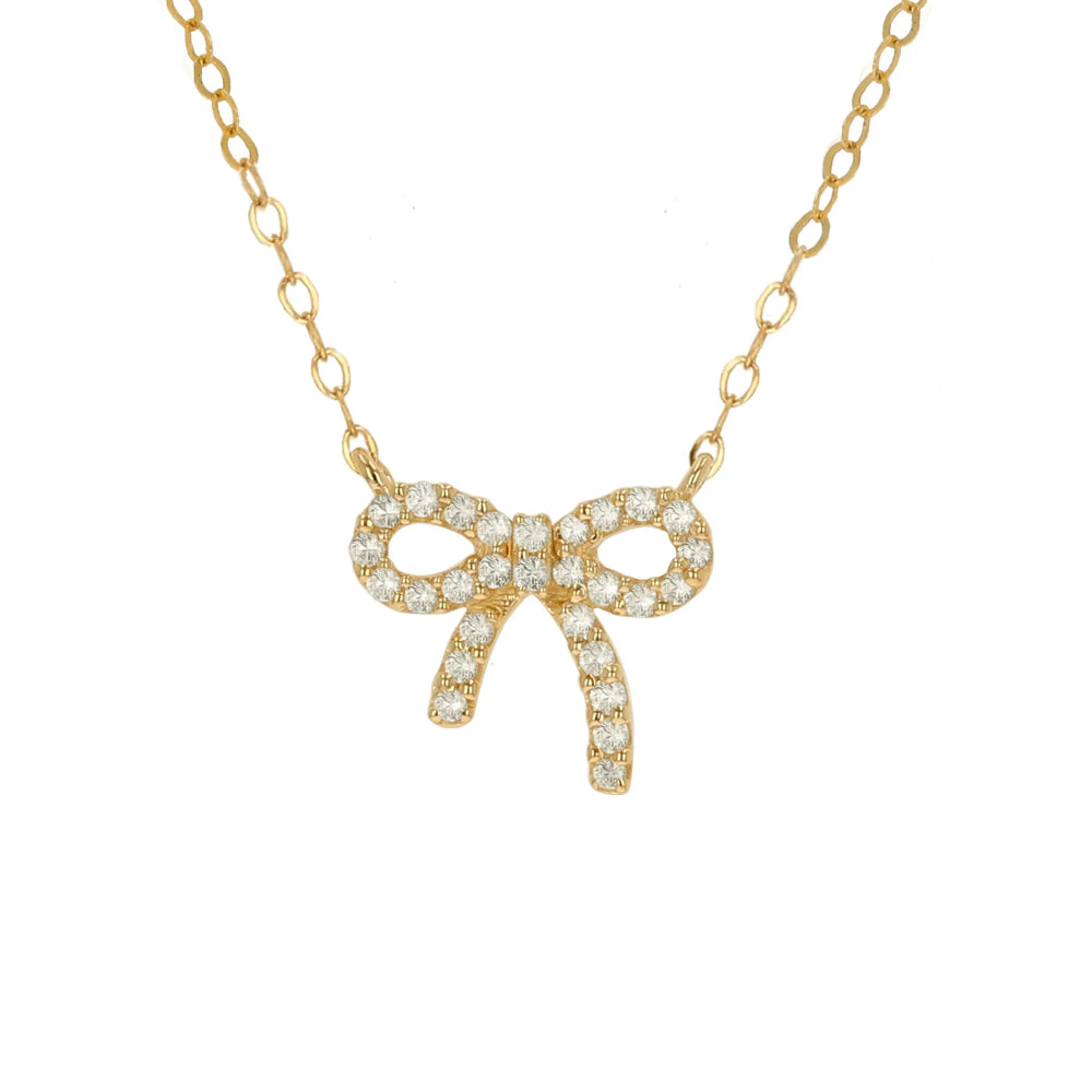 14k Yellow Gold Mini Diamond Adjustable Bow Necklace by Rachel Reid