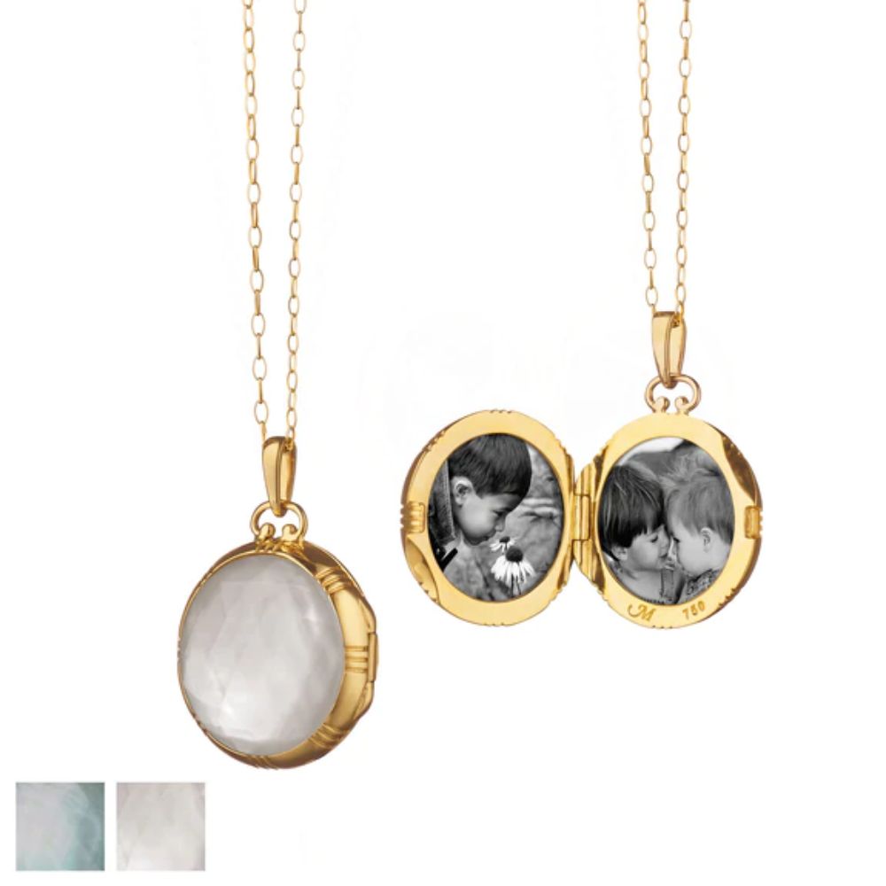 Monica Rich Kosann 18K Yellow Gold Petite Mother-of-Pearl Locket Necklace