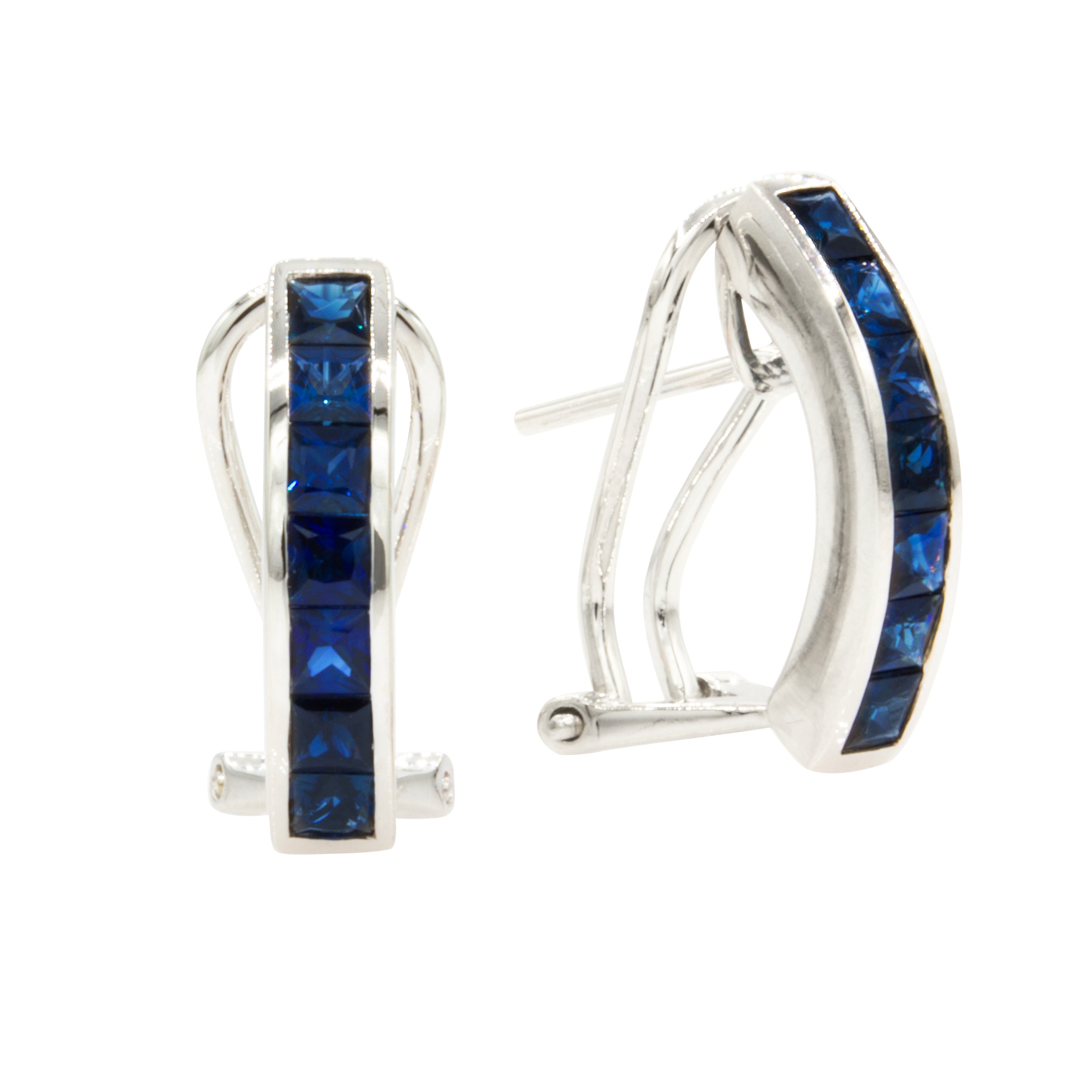 Bellarri 14k White Gold Half Hoop Earrings with 2.20 ct Blue Sapphires