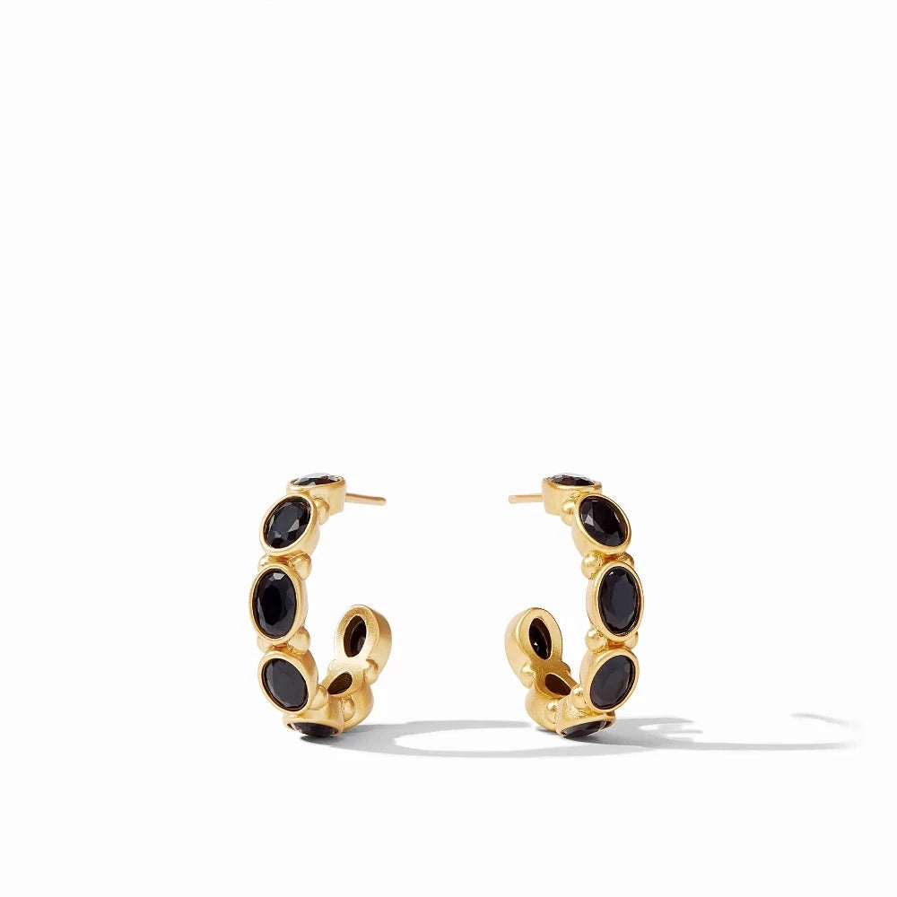 Julie Vos Mykonos Style Small Gold and Obsidian Black Hoop Earrings