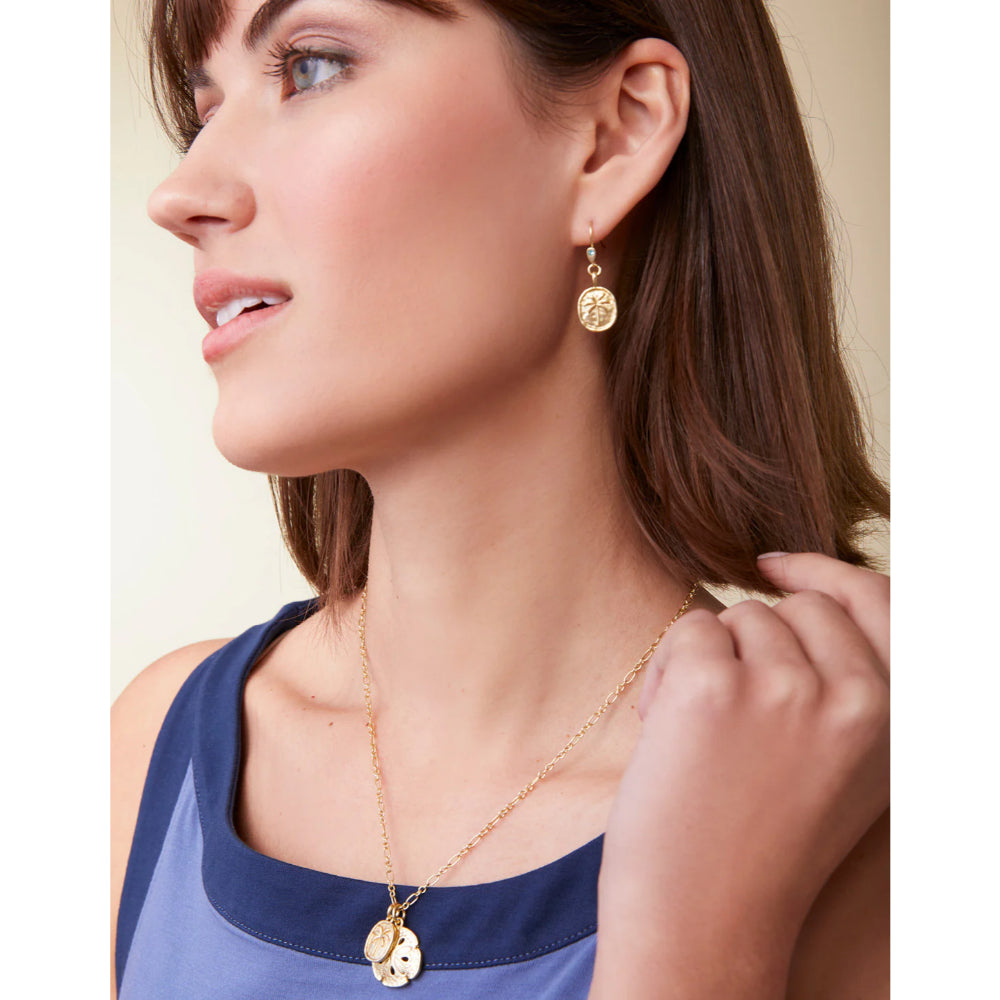Stylish Spartina Palm Tree Medallion Dangling Earrings for Resort Wear