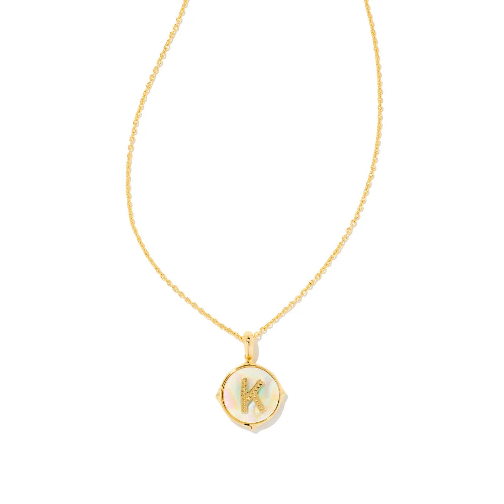 Kendra Scott Letter Gold Disc Reversible Pendant Necklace Crafted with Iridescent Abalone - A Stunning Jewelry Piece for Personalized Style
