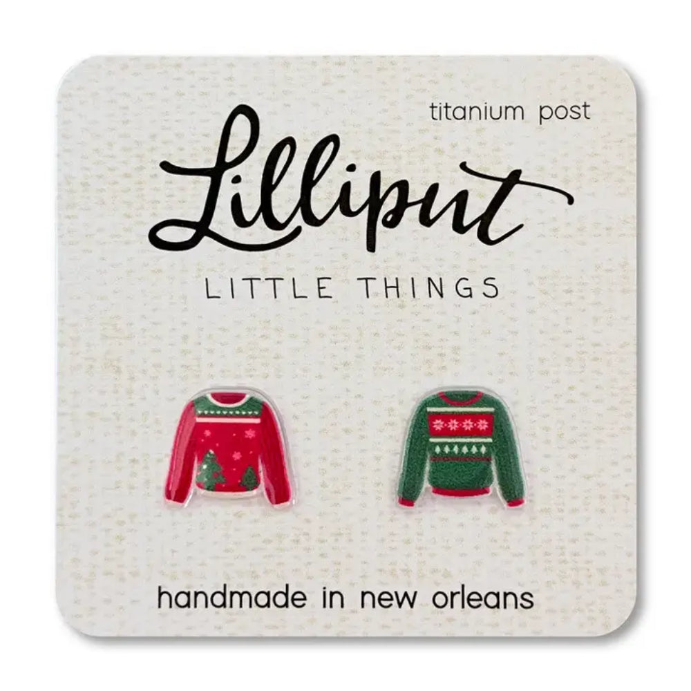 Adorable Lilliput Christmas Ugly Sweater Hypoallergenic Earrings