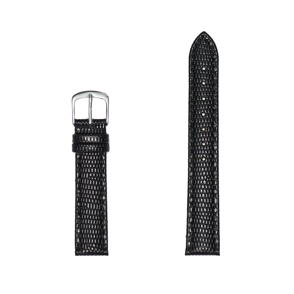 Black Ladies' Watch Band Crafted from Authentic Lizard Grain Leather