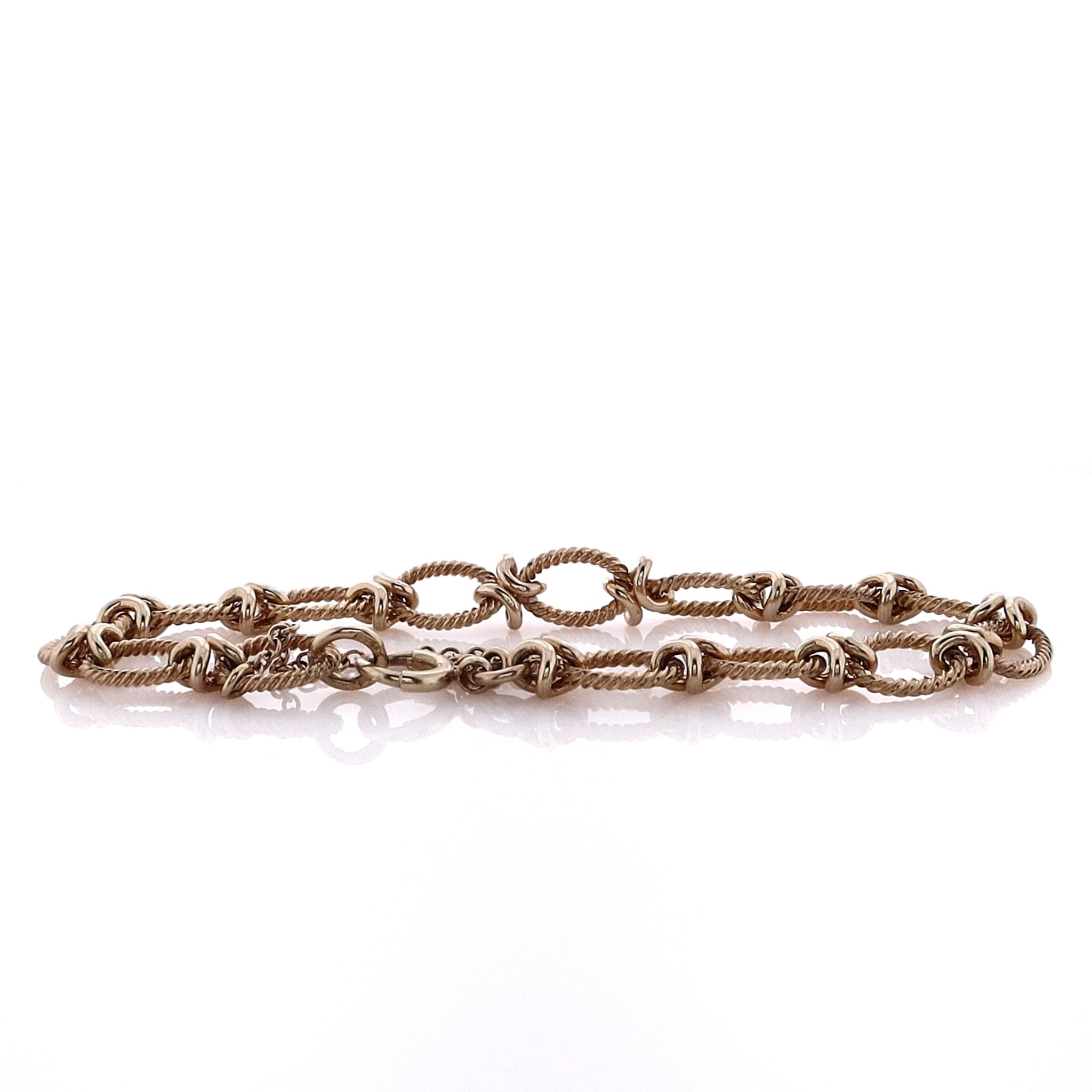 14K Yellow Gold Oval Cable Links with Polished X Design Bracelet & Safety Chain