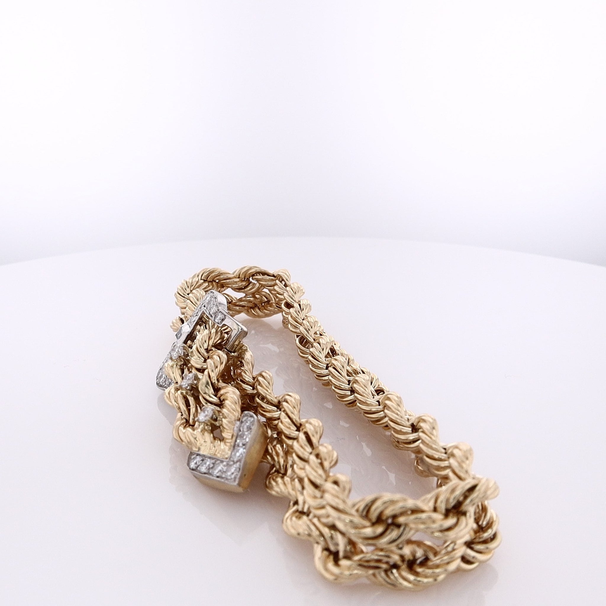 Adjustable 14K Two-Tone Double Rope Chain Diamond Bracelet for Elegance