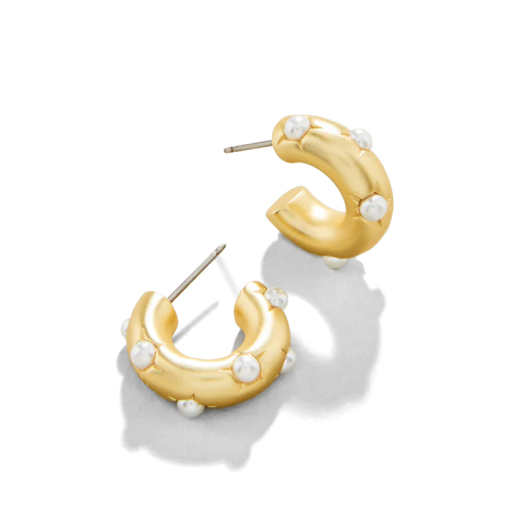 Fashionable Spartina Chubby Hoop Earrings with Faux Pearls and 18kt Matte Gold Plating